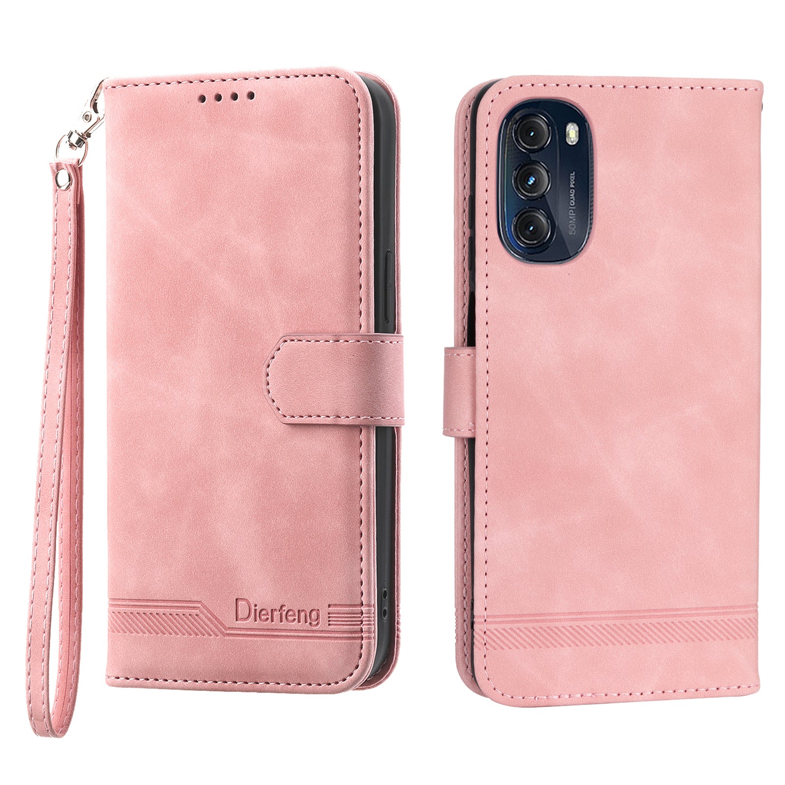 DIERFENG DF-03 Protective Phone Cover for Motorola Moto G (2022) 5G, Wallet Stand Lines Imprinted PU Leather Case