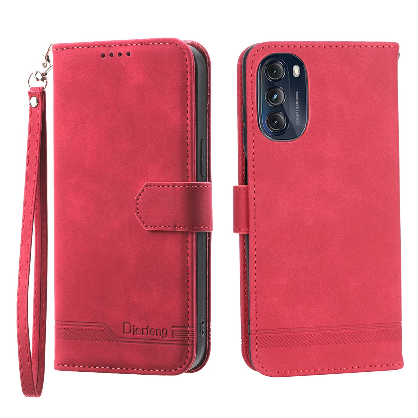 DIERFENG DF-03 Protective Phone Cover for Motorola Moto G (2022) 5G, Wallet Stand Lines Imprinted PU Leather Case