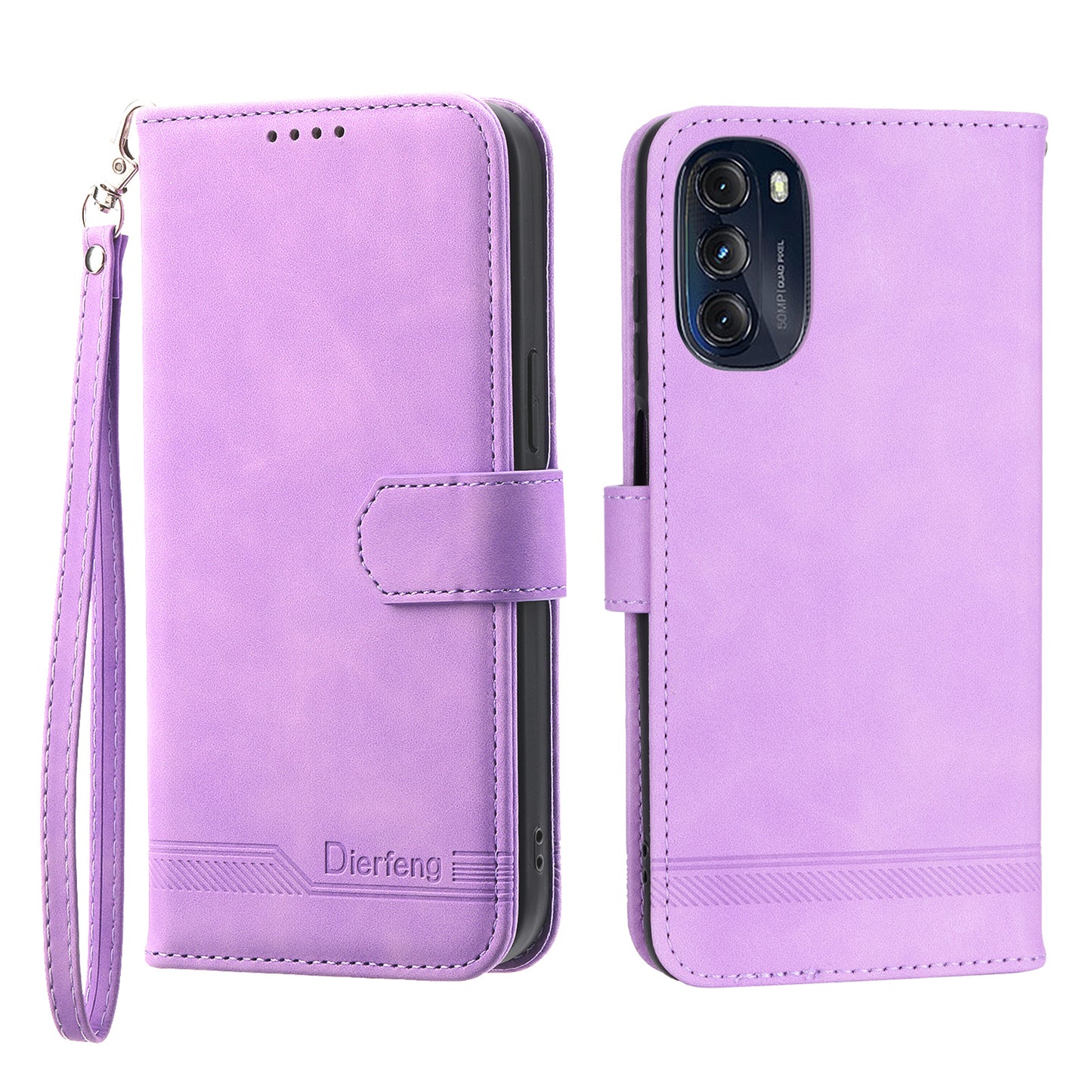 DIERFENG DF-03 Protective Phone Cover for Motorola Moto G (2022) 5G, Wallet Stand Lines Imprinted PU Leather Case