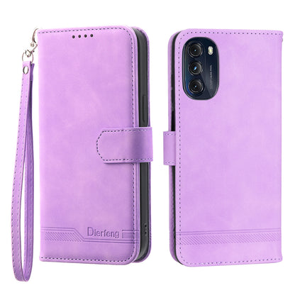 DIERFENG DF-03 Protective Phone Cover for Motorola Moto G (2022) 5G, Wallet Stand Lines Imprinted PU Leather Case