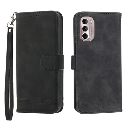 DIERFENG DF-03 Phone Wallet Case for Motorola Moto G Stylus 4G (2022), Lines Imprinted PU Leather Phone Stand Cover