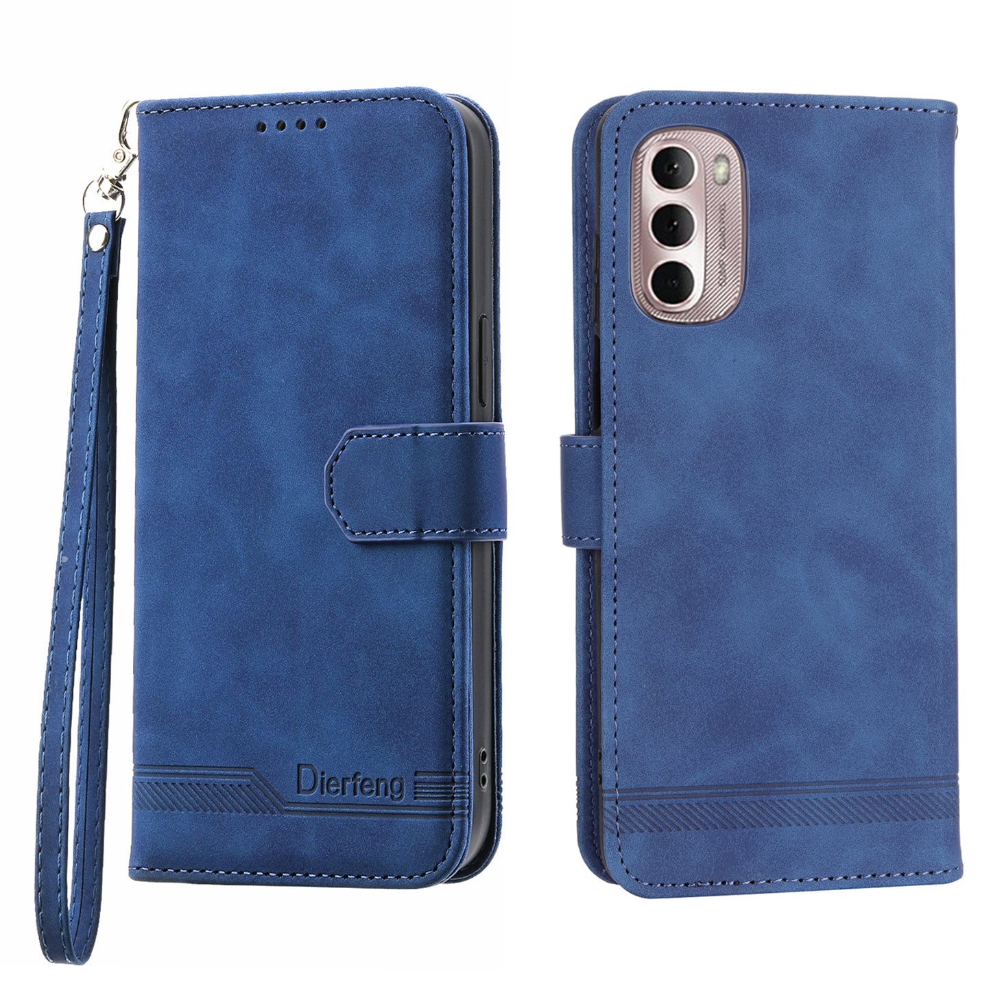 DIERFENG DF-03 Phone Wallet Case for Motorola Moto G Stylus 4G (2022), Lines Imprinted PU Leather Phone Stand Cover