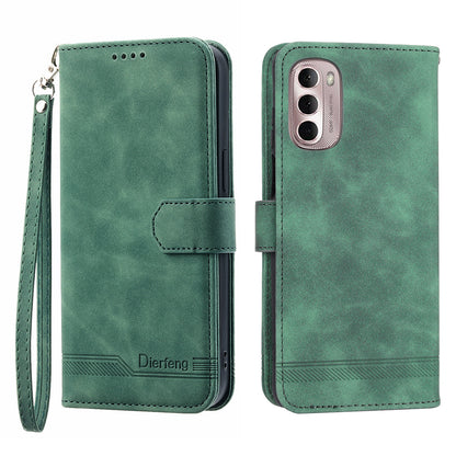 DIERFENG DF-03 Phone Wallet Case for Motorola Moto G Stylus 4G (2022), Lines Imprinted PU Leather Phone Stand Cover