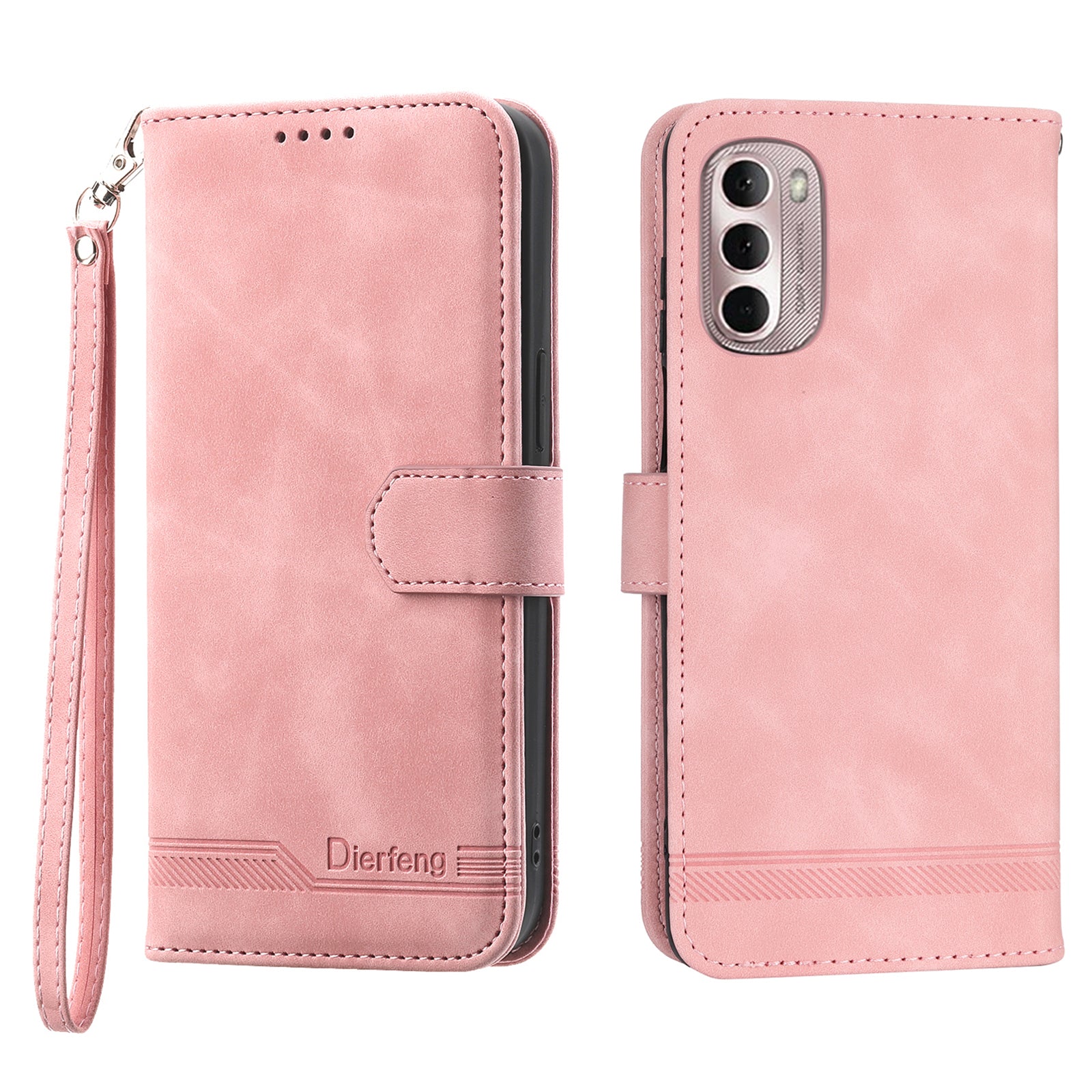 DIERFENG DF-03 Phone Wallet Case for Motorola Moto G Stylus 4G (2022), Lines Imprinted PU Leather Phone Stand Cover