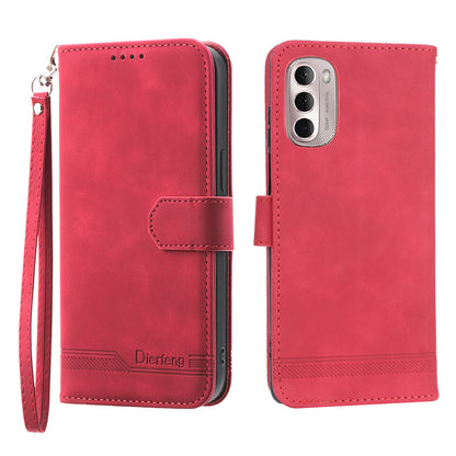 DIERFENG DF-03 Phone Wallet Case for Motorola Moto G Stylus 4G (2022), Lines Imprinted PU Leather Phone Stand Cover