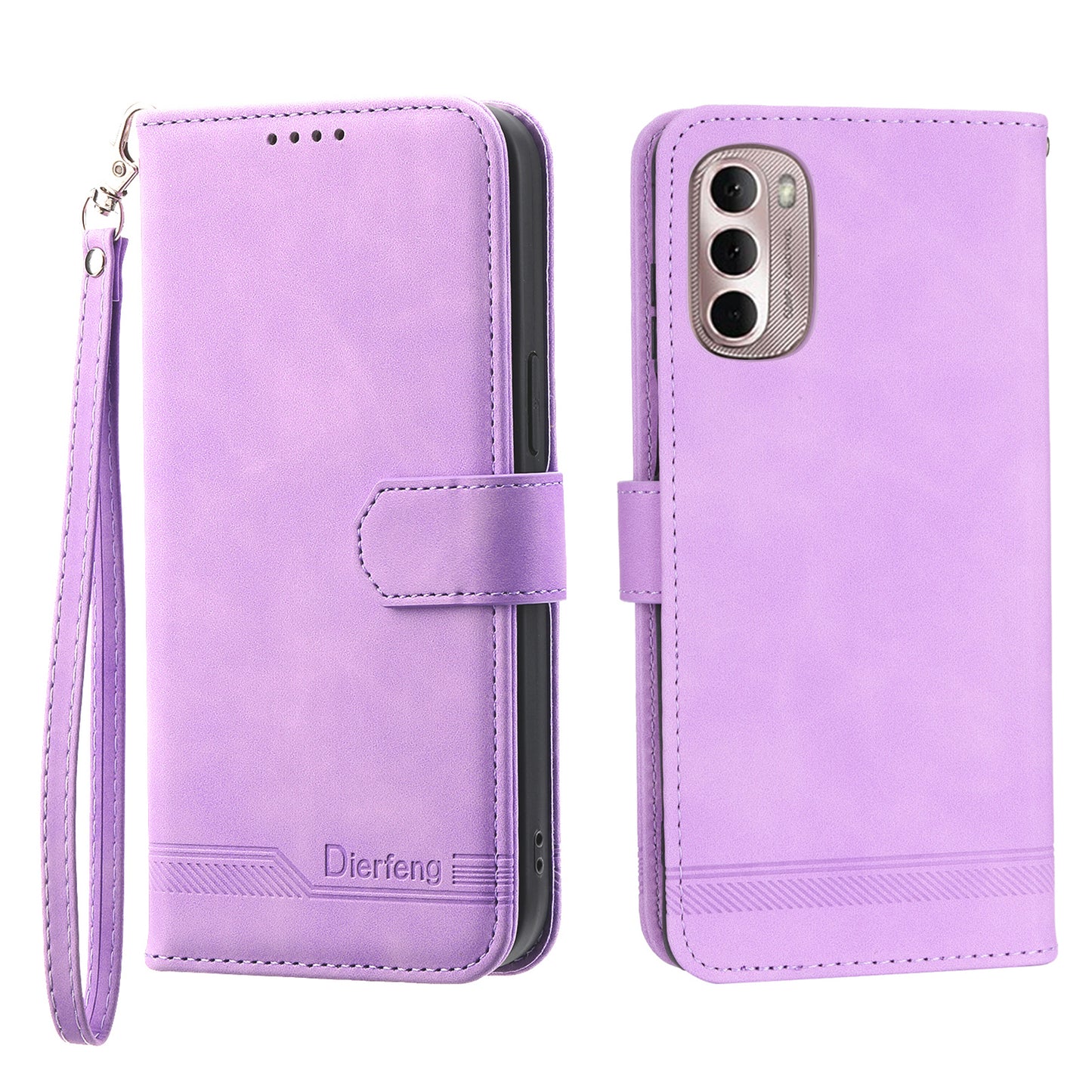 DIERFENG DF-03 Phone Wallet Case for Motorola Moto G Stylus 4G (2022), Lines Imprinted PU Leather Phone Stand Cover