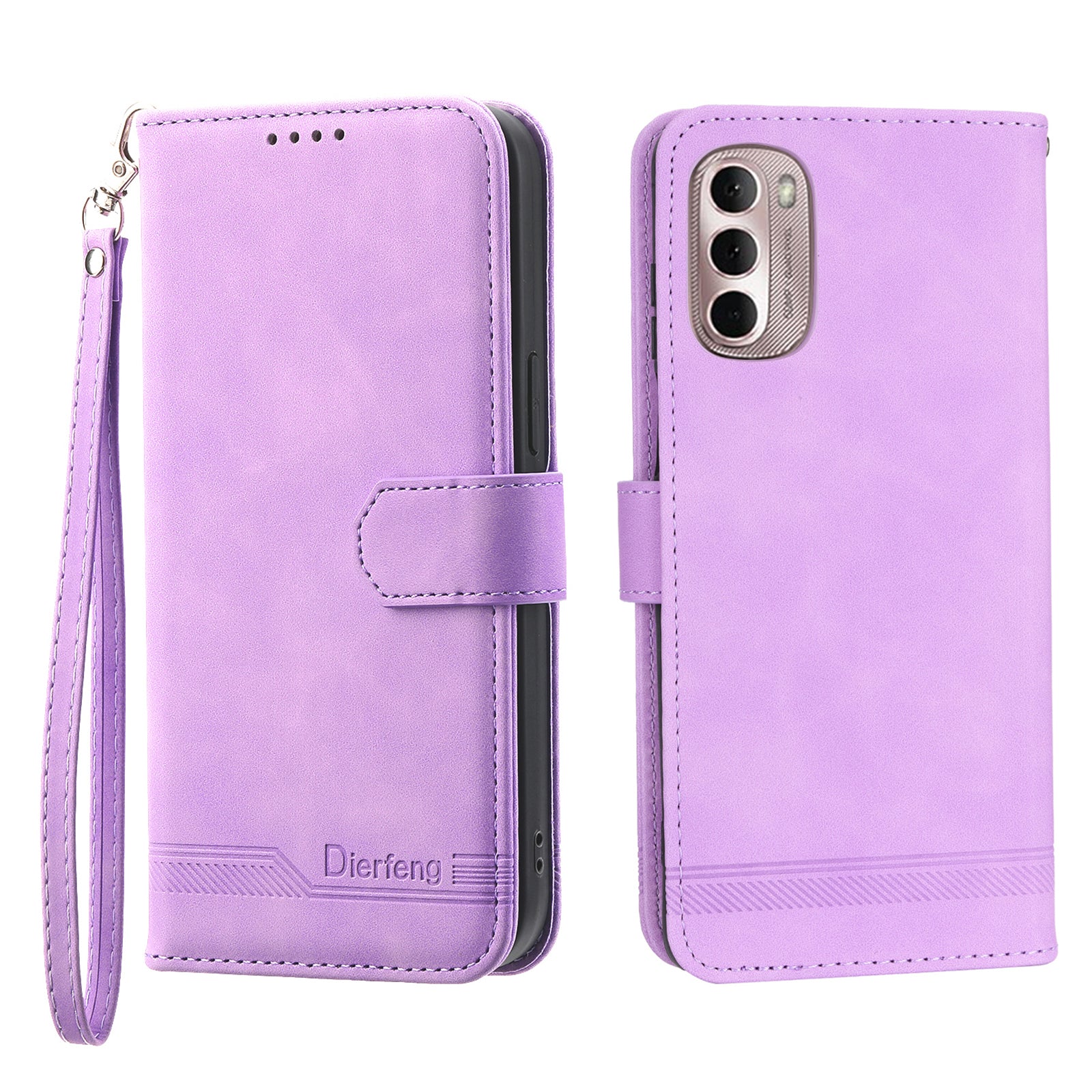 DIERFENG DF-03 Phone Wallet Case for Motorola Moto G Stylus 4G (2022), Lines Imprinted PU Leather Phone Stand Cover