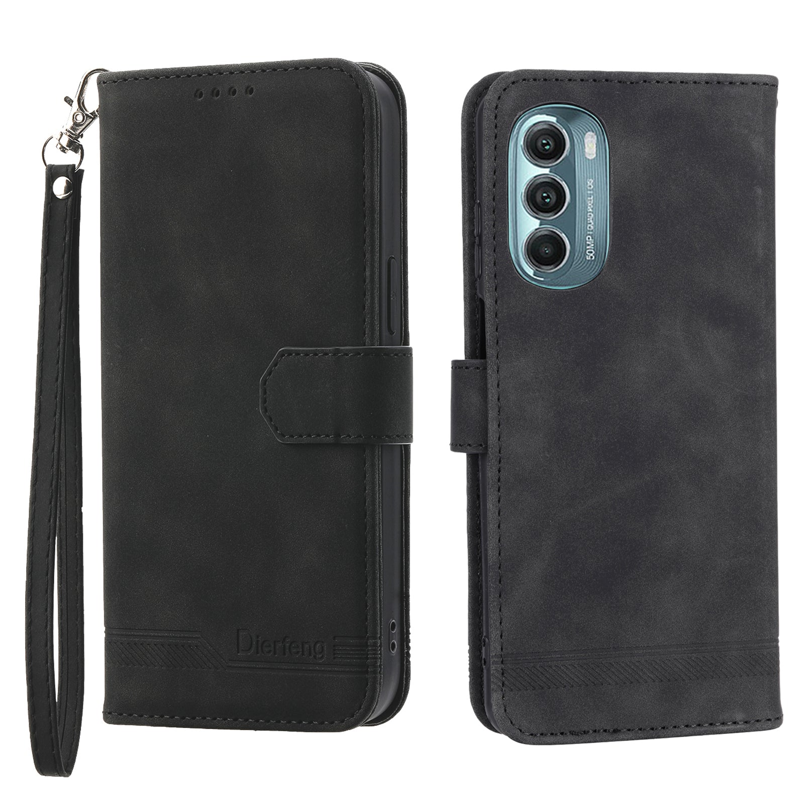 DIERFENG DF-03 Phone Stand Case for Motorola Moto G Stylus 5G (2022), Lines Imprinted PU Leather Wallet Phone Cover