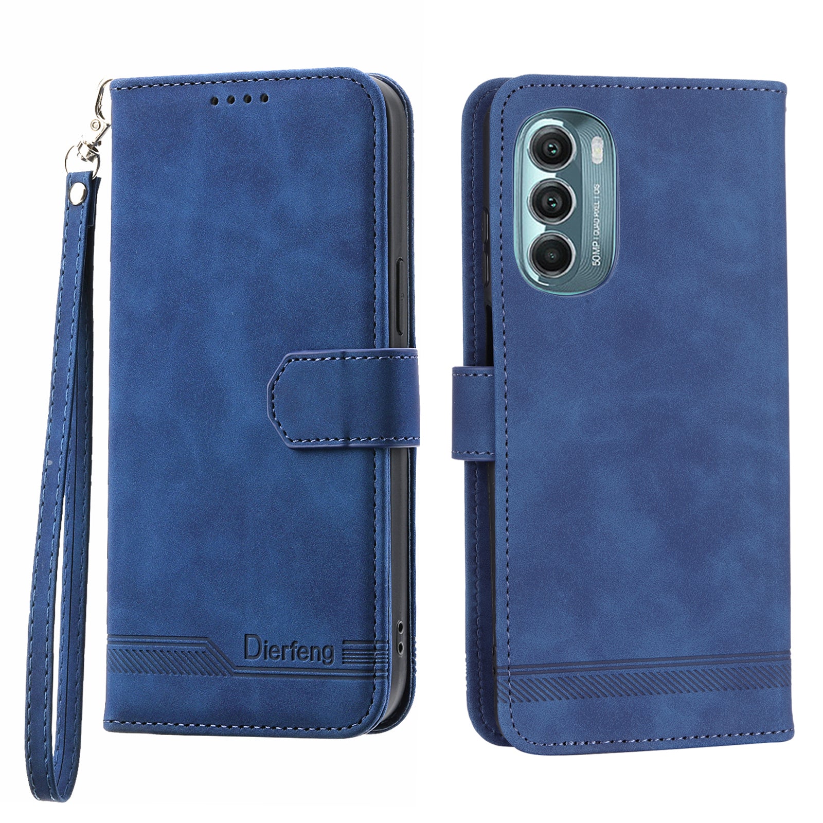 DIERFENG DF-03 Phone Stand Case for Motorola Moto G Stylus 5G (2022), Lines Imprinted PU Leather Wallet Phone Cover