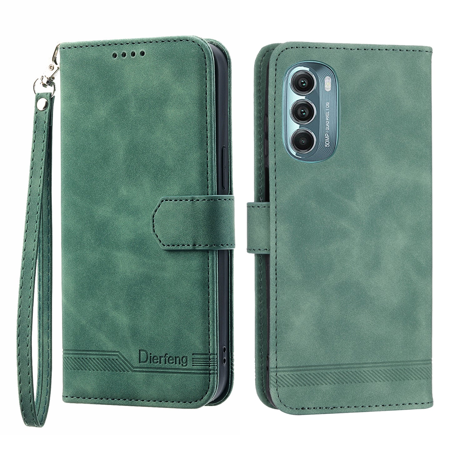 DIERFENG DF-03 Phone Stand Case for Motorola Moto G Stylus 5G (2022), Lines Imprinted PU Leather Wallet Phone Cover