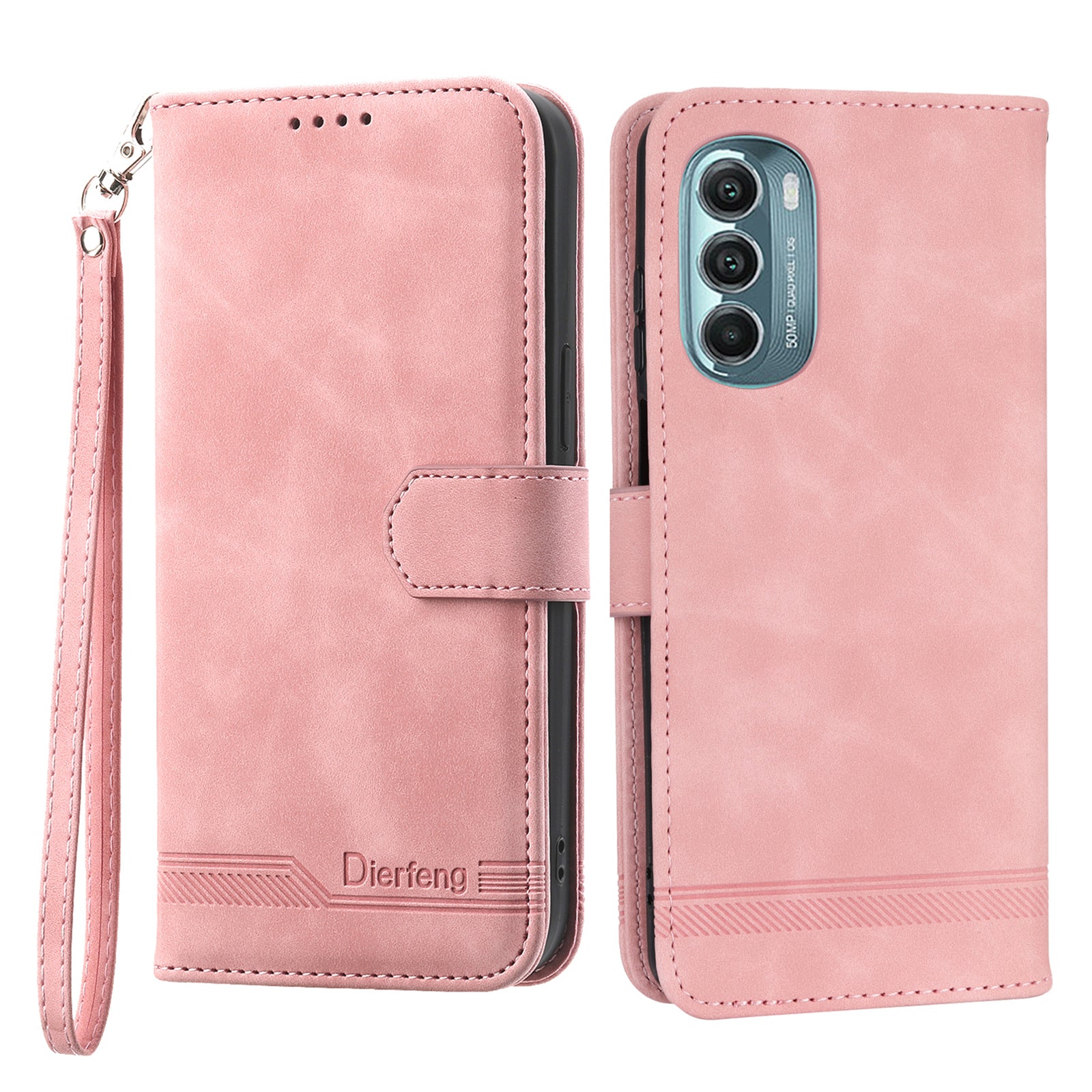 DIERFENG DF-03 Phone Stand Case for Motorola Moto G Stylus 5G (2022), Lines Imprinted PU Leather Wallet Phone Cover