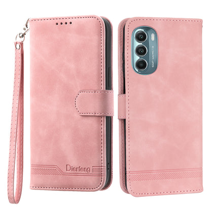 DIERFENG DF-03 Phone Stand Case for Motorola Moto G Stylus 5G (2022), Lines Imprinted PU Leather Wallet Phone Cover