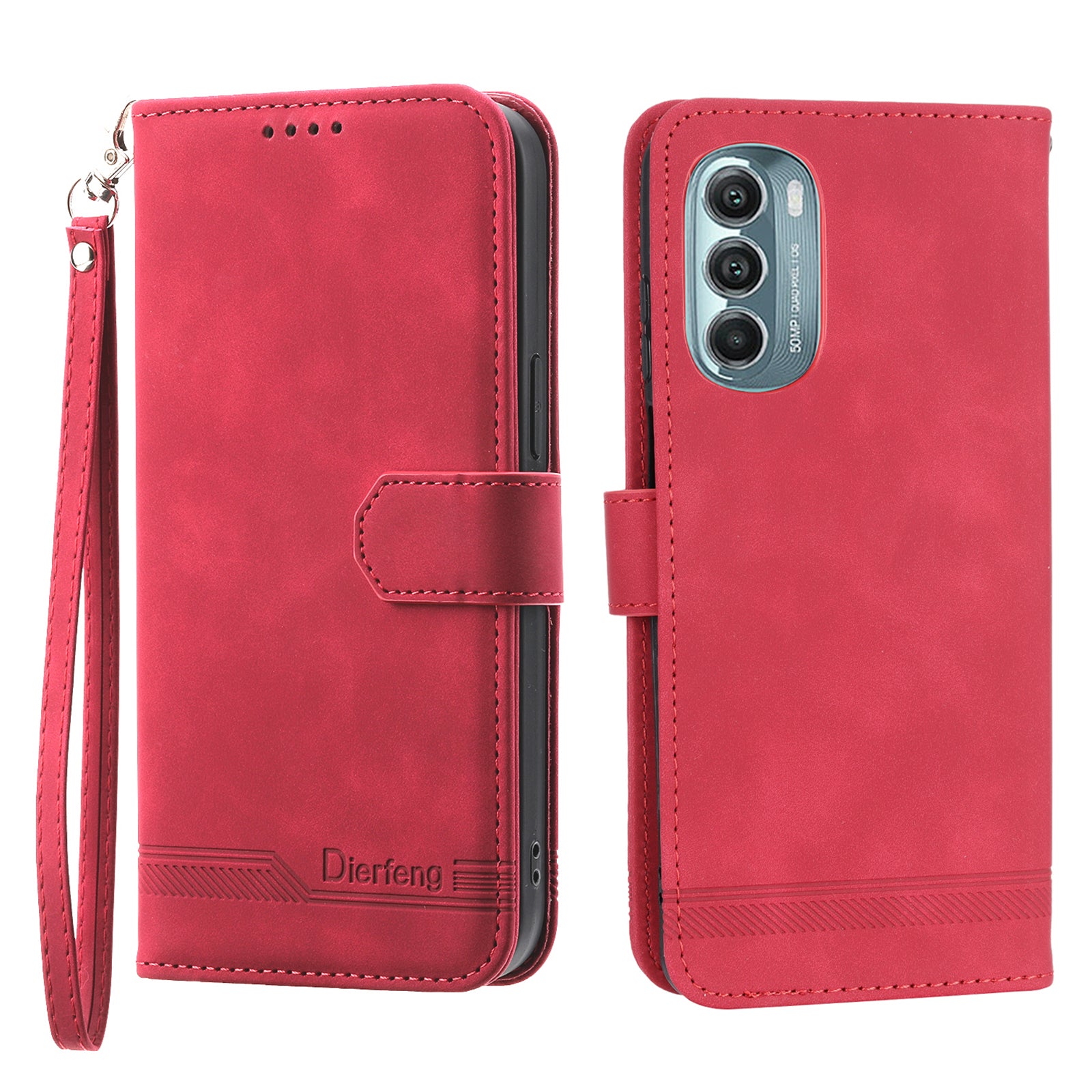 DIERFENG DF-03 Phone Stand Case for Motorola Moto G Stylus 5G (2022), Lines Imprinted PU Leather Wallet Phone Cover