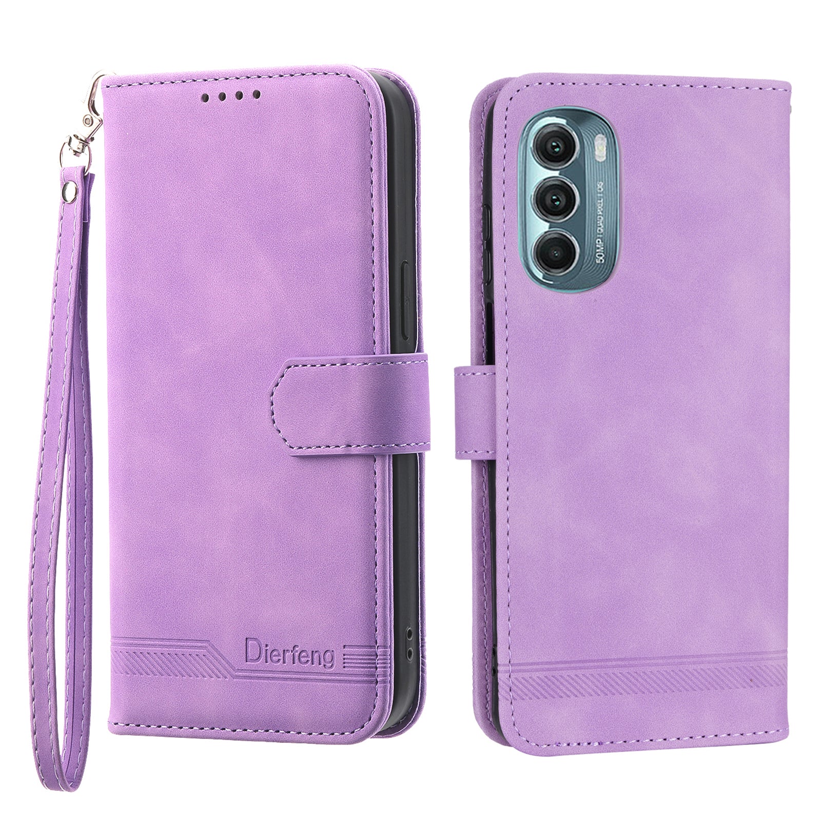 DIERFENG DF-03 Phone Stand Case for Motorola Moto G Stylus 5G (2022), Lines Imprinted PU Leather Wallet Phone Cover