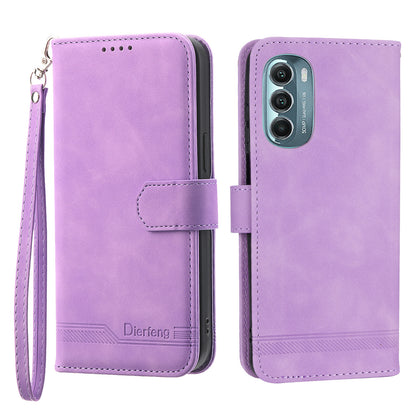 DIERFENG DF-03 Phone Stand Case for Motorola Moto G Stylus 5G (2022), Lines Imprinted PU Leather Wallet Phone Cover