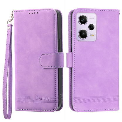 DIERFENG DF-03 For Xiaomi Redmi Note 12 Pro 5G / Note 12 Pro Speed 5G / Poco X5 Pro 5G Lines Imprinted Phone Case Flip Stand PU Leather Wallet Cover