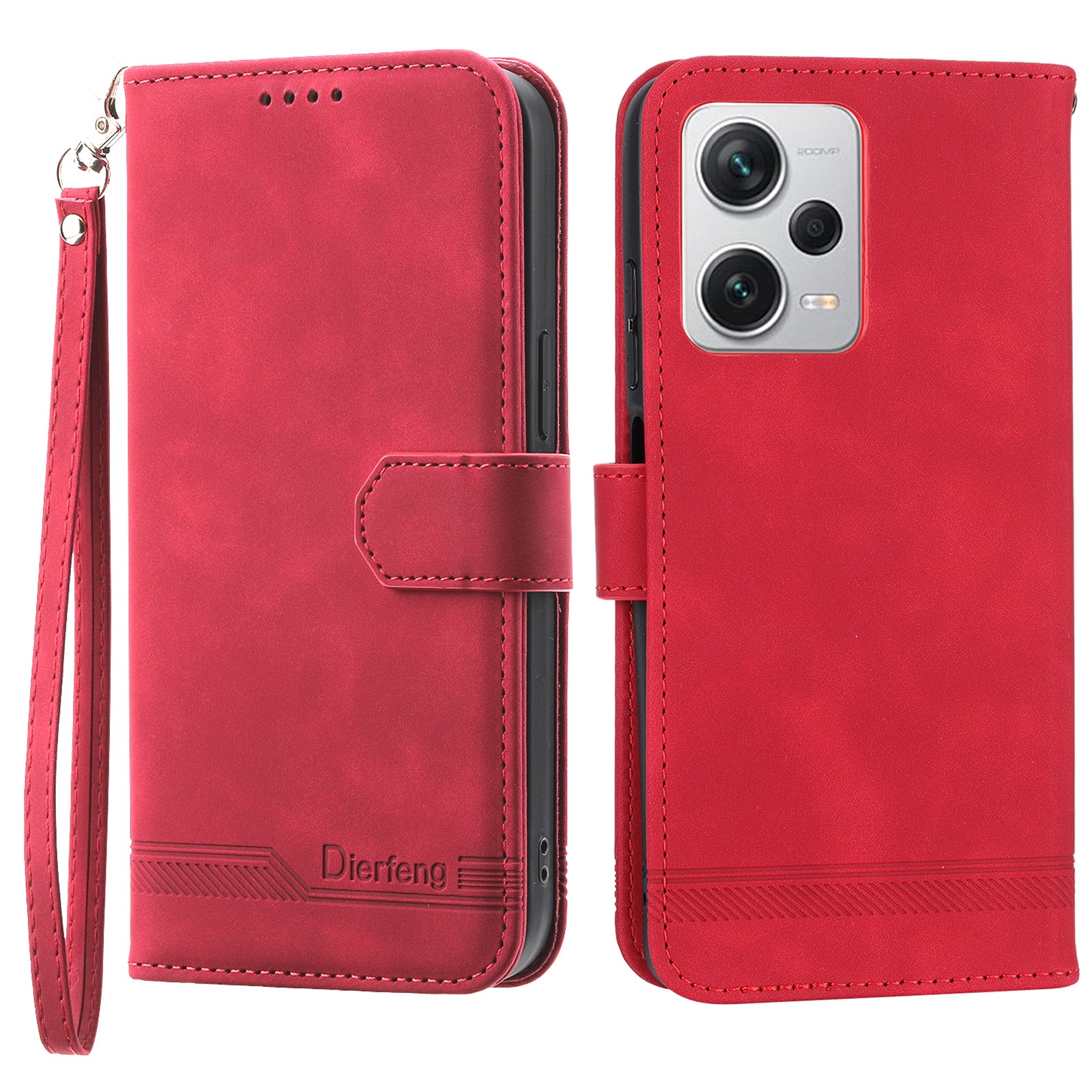 DIERFENG DF-03 For Xiaomi Redmi Note 12 Pro+ 5G Lines Imprinted Leather Wallet Phone Case Flip Stand Anti-drop Cover