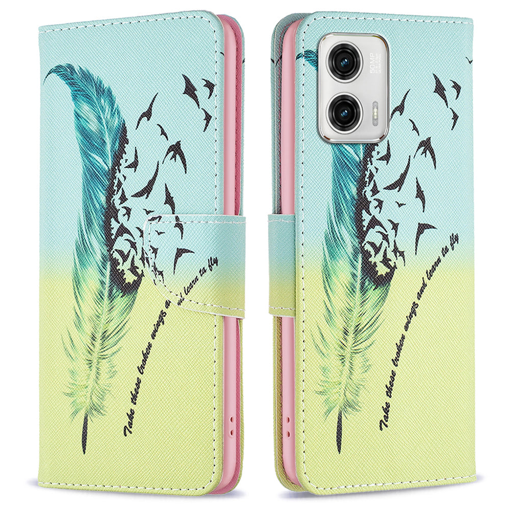 Shockproof Phone Case for Motorola Moto G73 5G BF Pattern Printing Leather Series-1 Pattern Imprinted Phone Shell Flip Wallet Cover