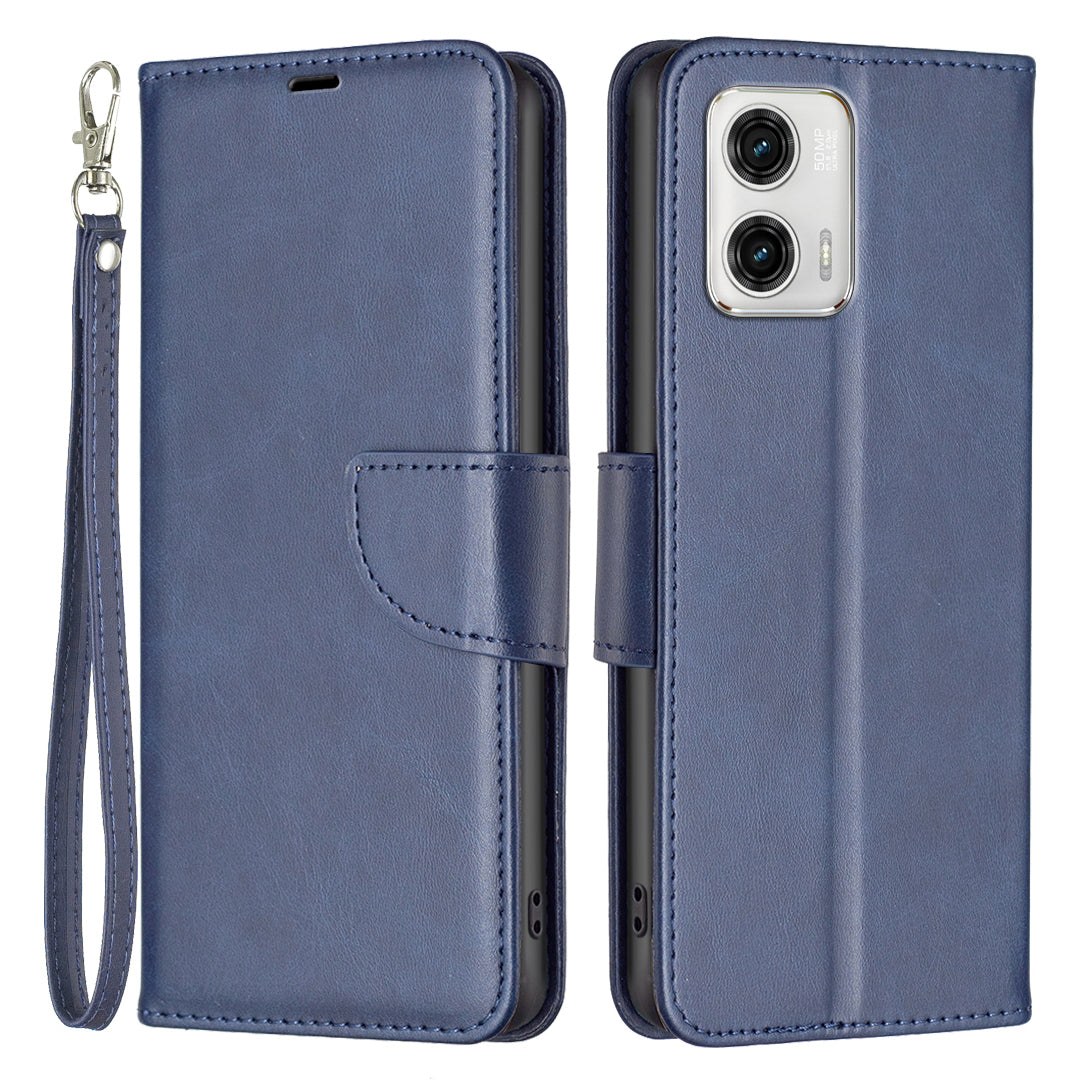 BF Leather Series-4 Anti-drop Phone Case for Motorola Moto G73 5G, PU Leather Stand Flip Wallet Cover with Strap