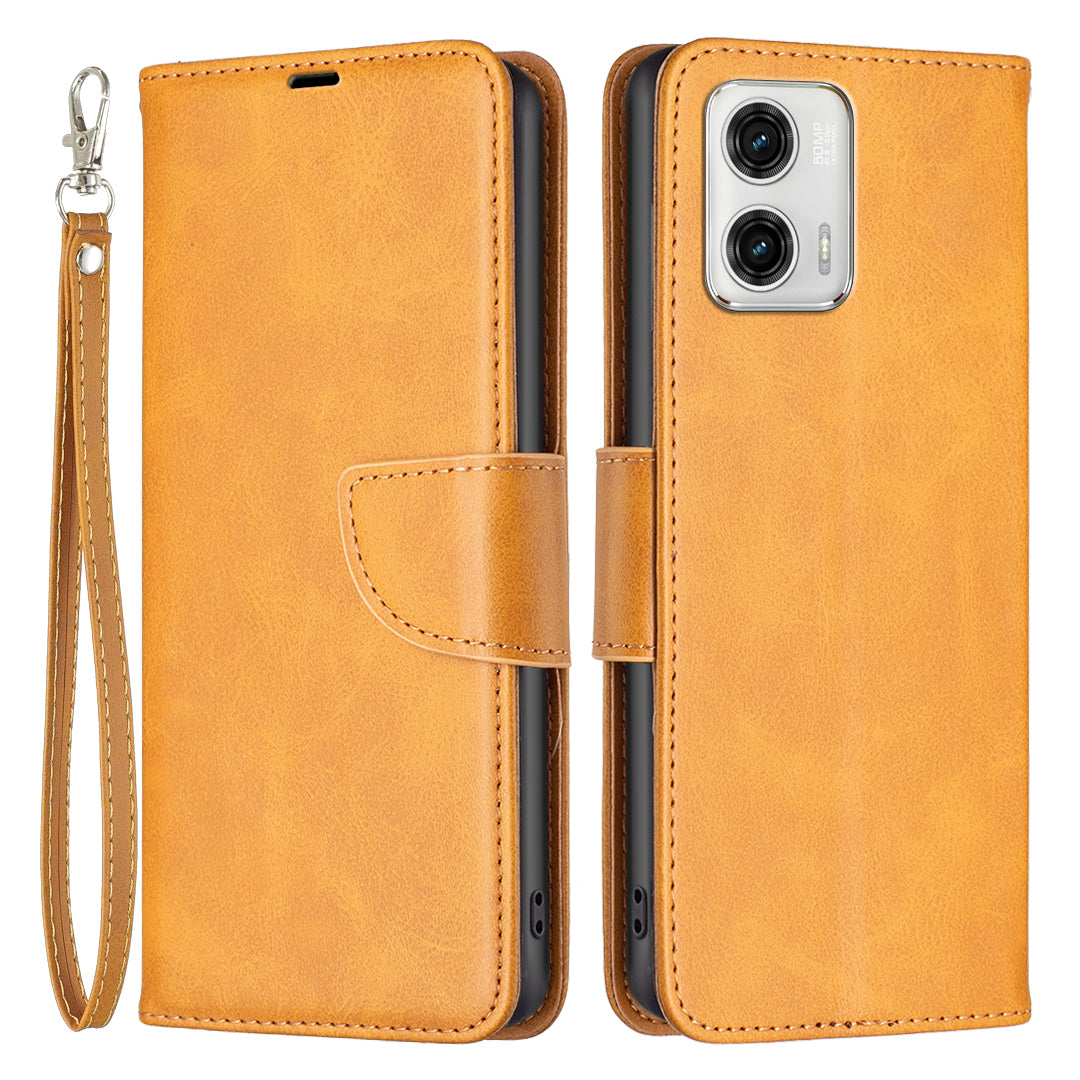 BF Leather Series-4 Anti-drop Phone Case for Motorola Moto G73 5G, PU Leather Stand Flip Wallet Cover with Strap