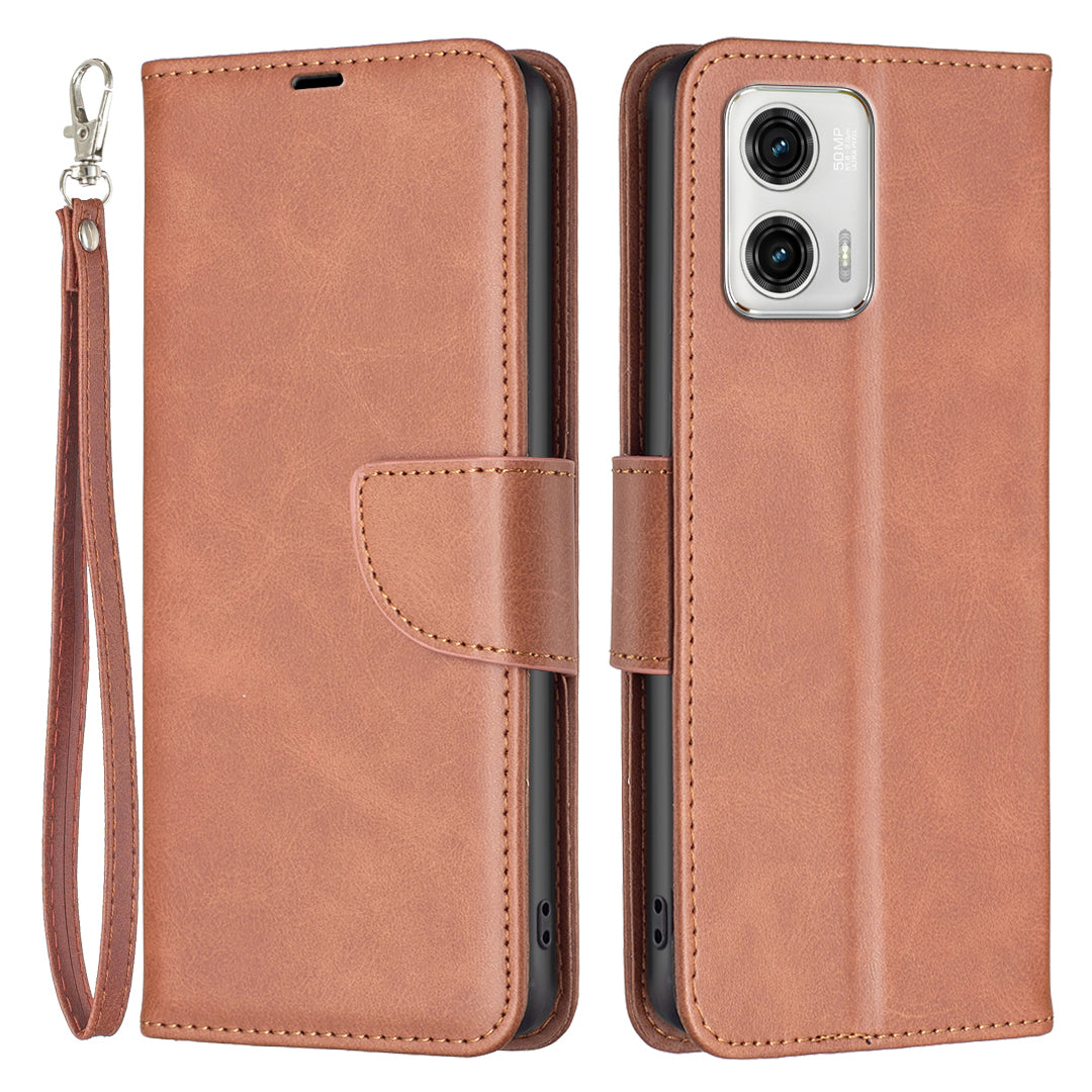 BF Leather Series-4 Anti-drop Phone Case for Motorola Moto G73 5G, PU Leather Stand Flip Wallet Cover with Strap