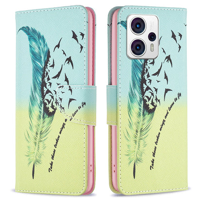 Phone Case Stand Wallet for Motorola Moto G13 4G / G23 4G / G53 5G, BF Pattern Printing Leather Series-1 Magnetic Anti-scratch Phone Cover