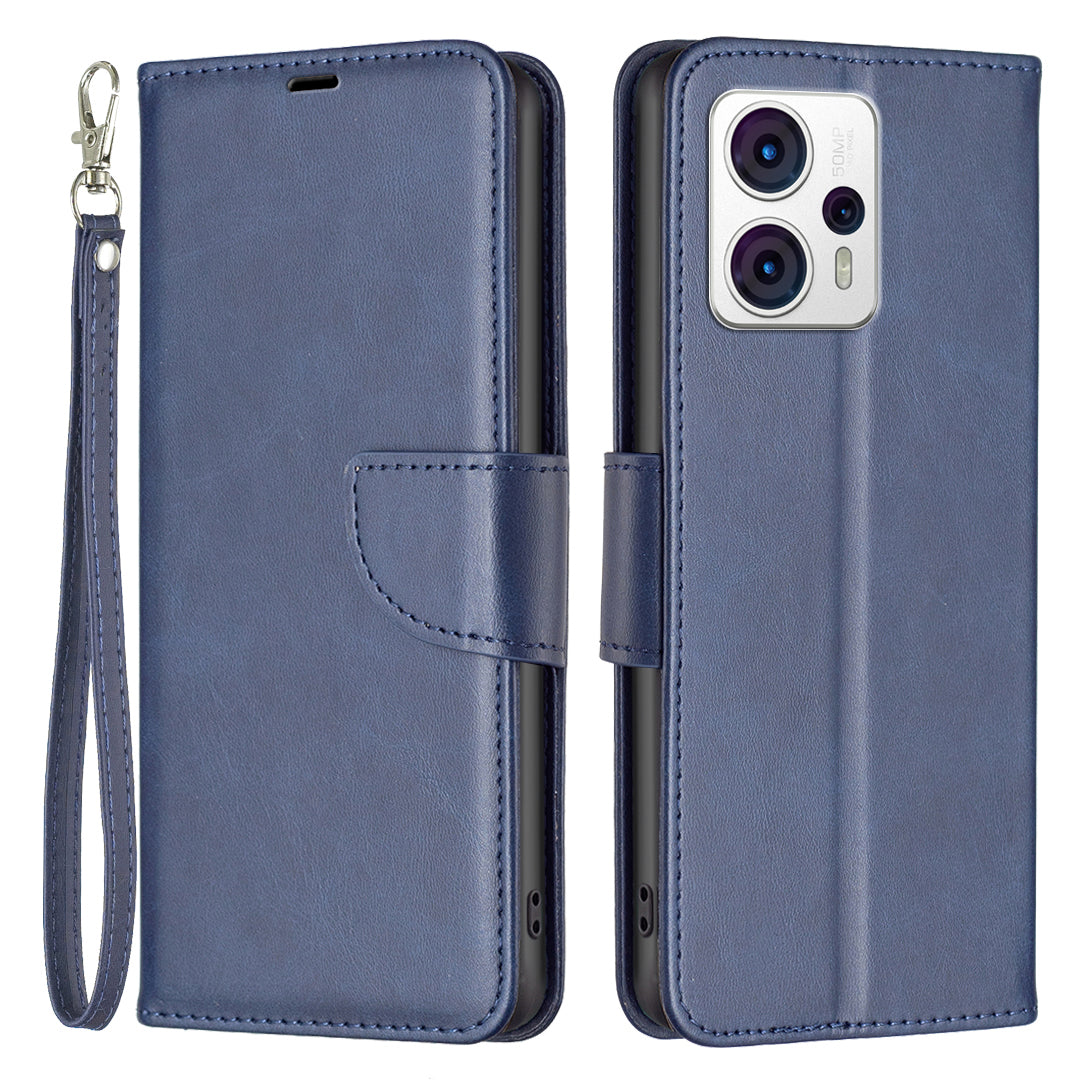 BF Leather Series-4 for Motorola Moto G13 4G / G23 4G / G53 5G Anti-scratch Phone Case PU Leather Stand Wallet Cell Phone Cover with Strap