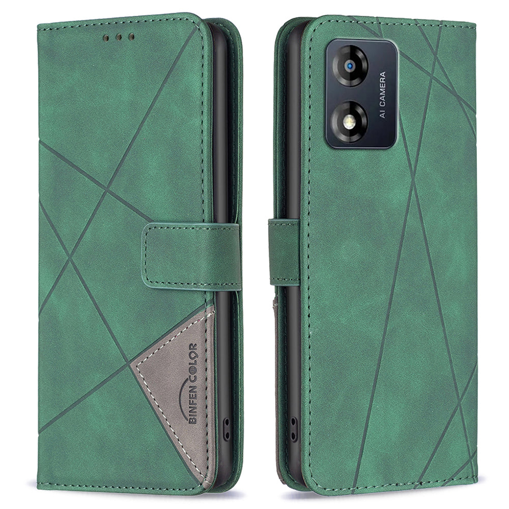 BINFEN COLOR Cell Phone Cover for Motorola Moto E13 4G BF Imprinted Pattern Series-2 Style 05 Leather Anti-fall Phone Case Wallet Stand