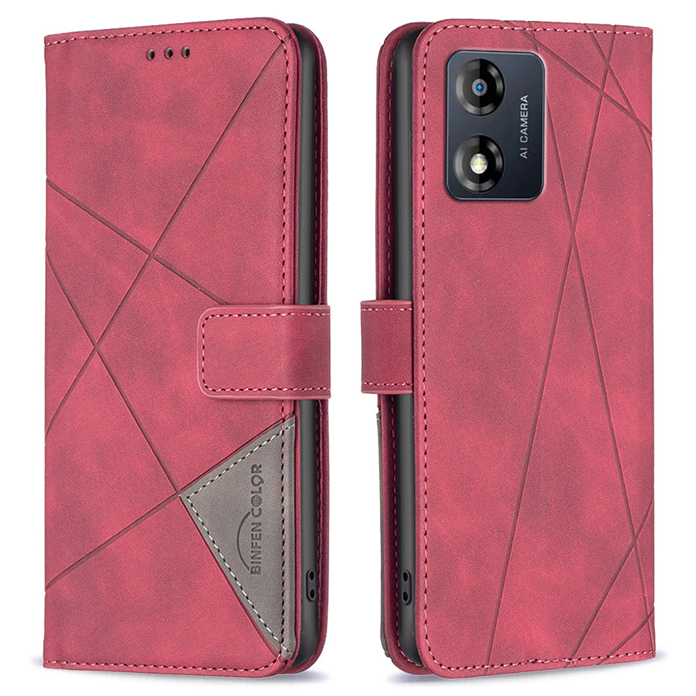 BINFEN COLOR Cell Phone Cover for Motorola Moto E13 4G BF Imprinted Pattern Series-2 Style 05 Leather Anti-fall Phone Case Wallet Stand