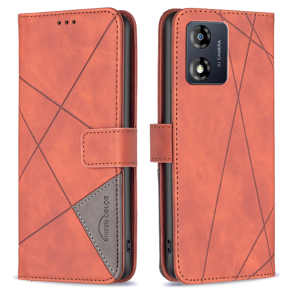 BINFEN COLOR Cell Phone Cover for Motorola Moto E13 4G BF Imprinted Pattern Series-2 Style 05 Leather Anti-fall Phone Case Wallet Stand