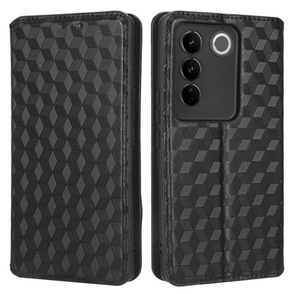 For vivo S16 / S16 Pro / V27 / V27 Pro Rhombus Pattern Imprinted Magnetic Closure Stand Cover Shockproof PU Leather Flip Wallet Phone Case