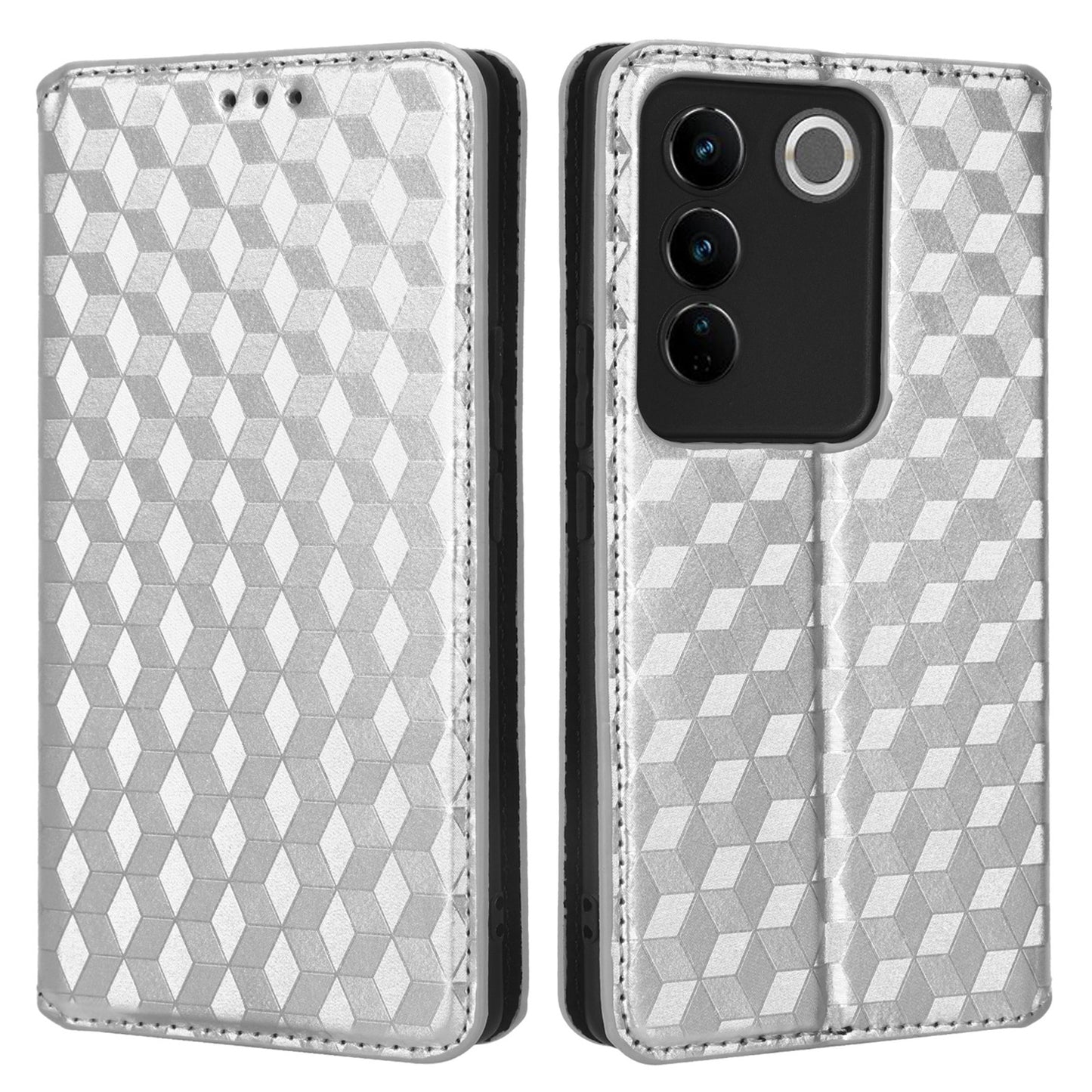 For vivo S16 / S16 Pro / V27 / V27 Pro Rhombus Pattern Imprinted Magnetic Closure Stand Cover Shockproof PU Leather Flip Wallet Phone Case