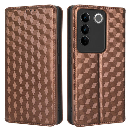 For vivo S16 / S16 Pro / V27 / V27 Pro Rhombus Pattern Imprinted Magnetic Closure Stand Cover Shockproof PU Leather Flip Wallet Phone Case