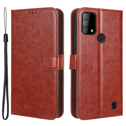 Phone Cover For Vodafone Smart V22 PU Leather Crazy Horse Texture Flip Anti-scratch Phone Case Wallet Stand with Strap