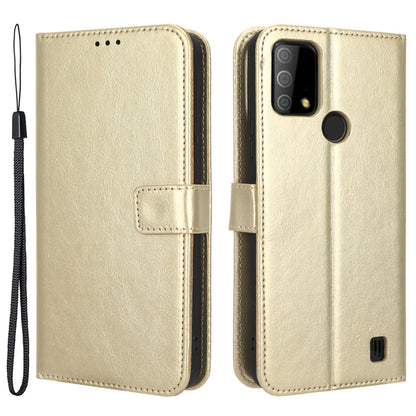 Phone Cover For Vodafone Smart V22 PU Leather Crazy Horse Texture Flip Anti-scratch Phone Case Wallet Stand with Strap