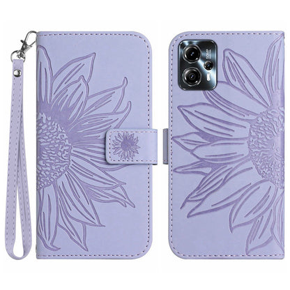 Anti-drop Phone Case For Motorola Moto G23 4G / G13 4G, HT04 Sunflower Imprinted Leather Anti-scratch Flip Wallet Cover Stand