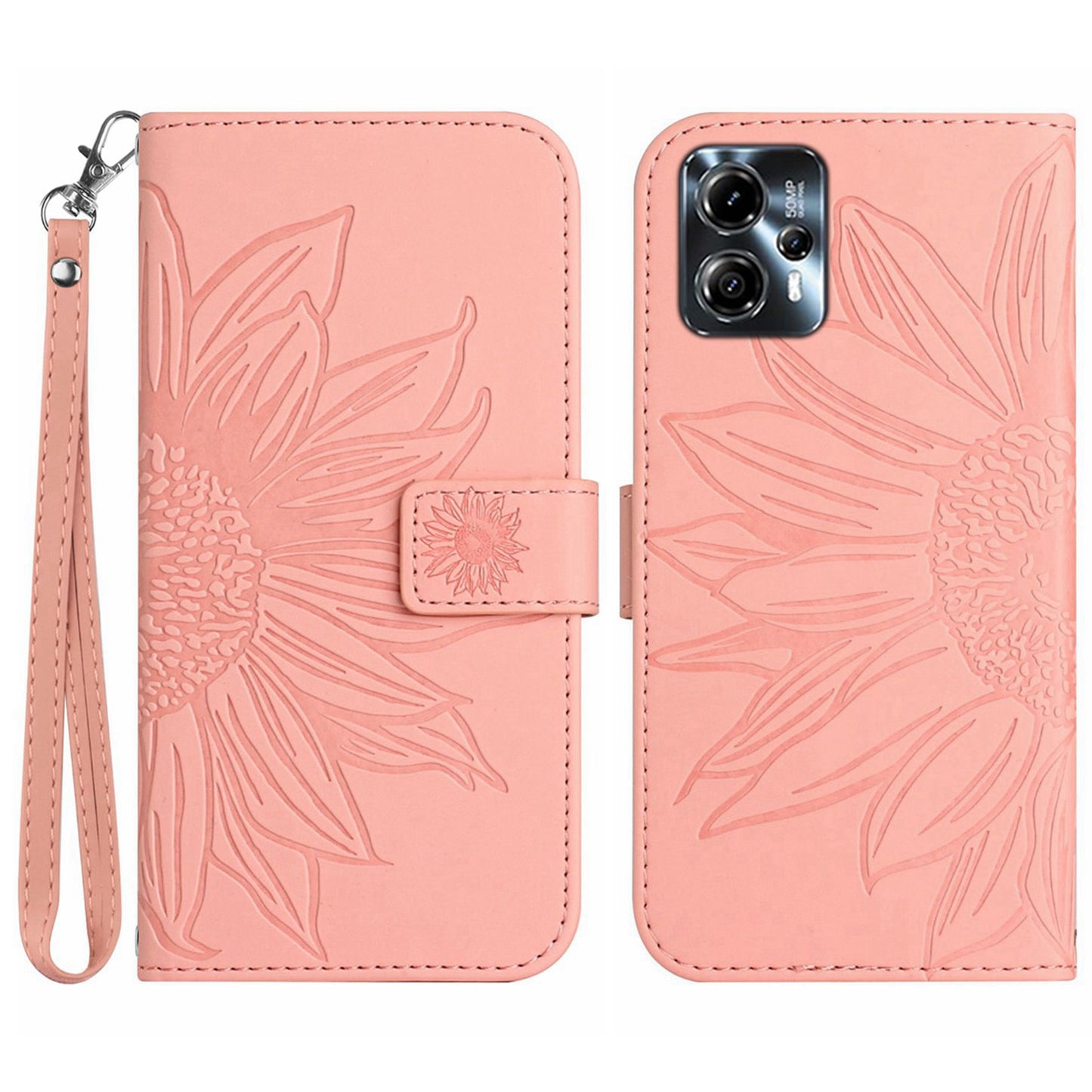 Anti-drop Phone Case For Motorola Moto G23 4G / G13 4G, HT04 Sunflower Imprinted Leather Anti-scratch Flip Wallet Cover Stand