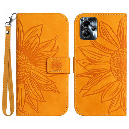 Anti-drop Phone Case For Motorola Moto G23 4G / G13 4G, HT04 Sunflower Imprinted Leather Anti-scratch Flip Wallet Cover Stand