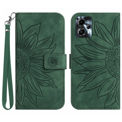 Anti-drop Phone Case For Motorola Moto G23 4G / G13 4G, HT04 Sunflower Imprinted Leather Anti-scratch Flip Wallet Cover Stand