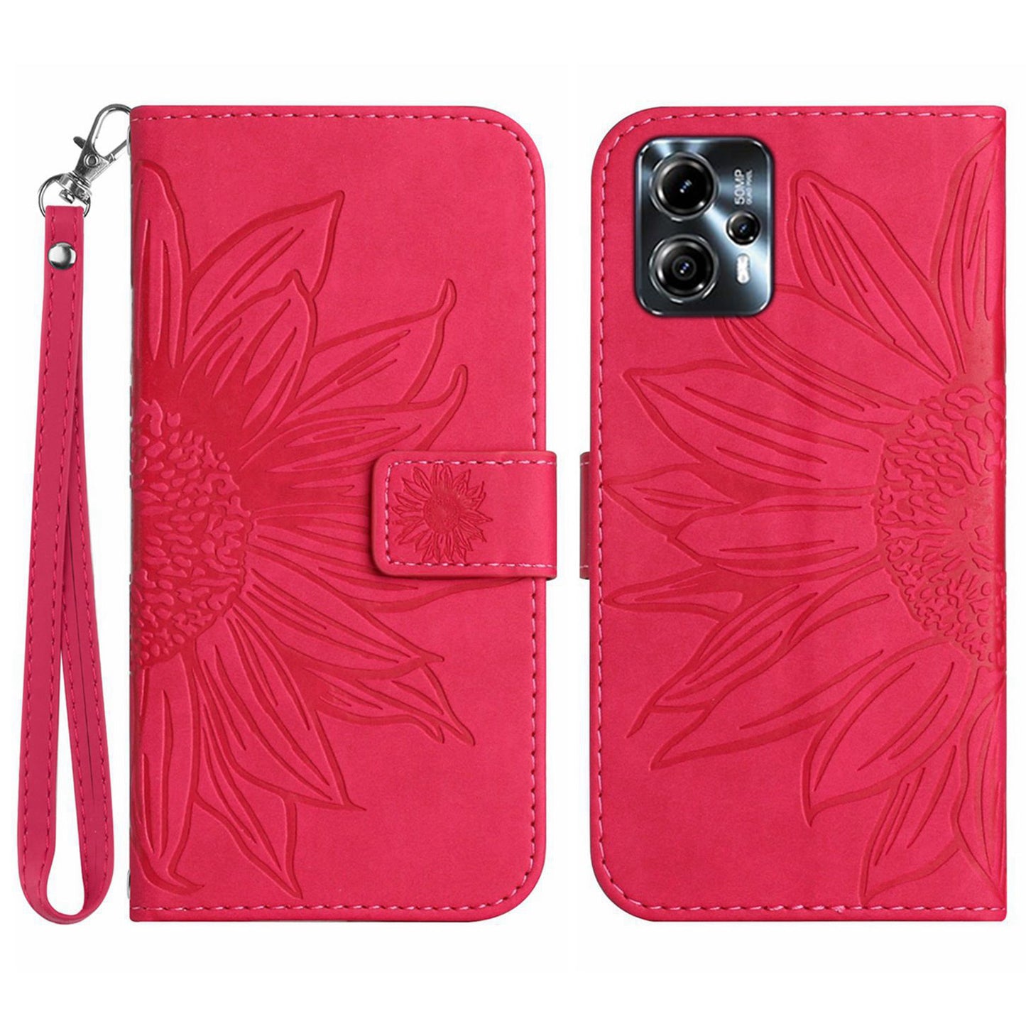 Anti-drop Phone Case For Motorola Moto G23 4G / G13 4G, HT04 Sunflower Imprinted Leather Anti-scratch Flip Wallet Cover Stand