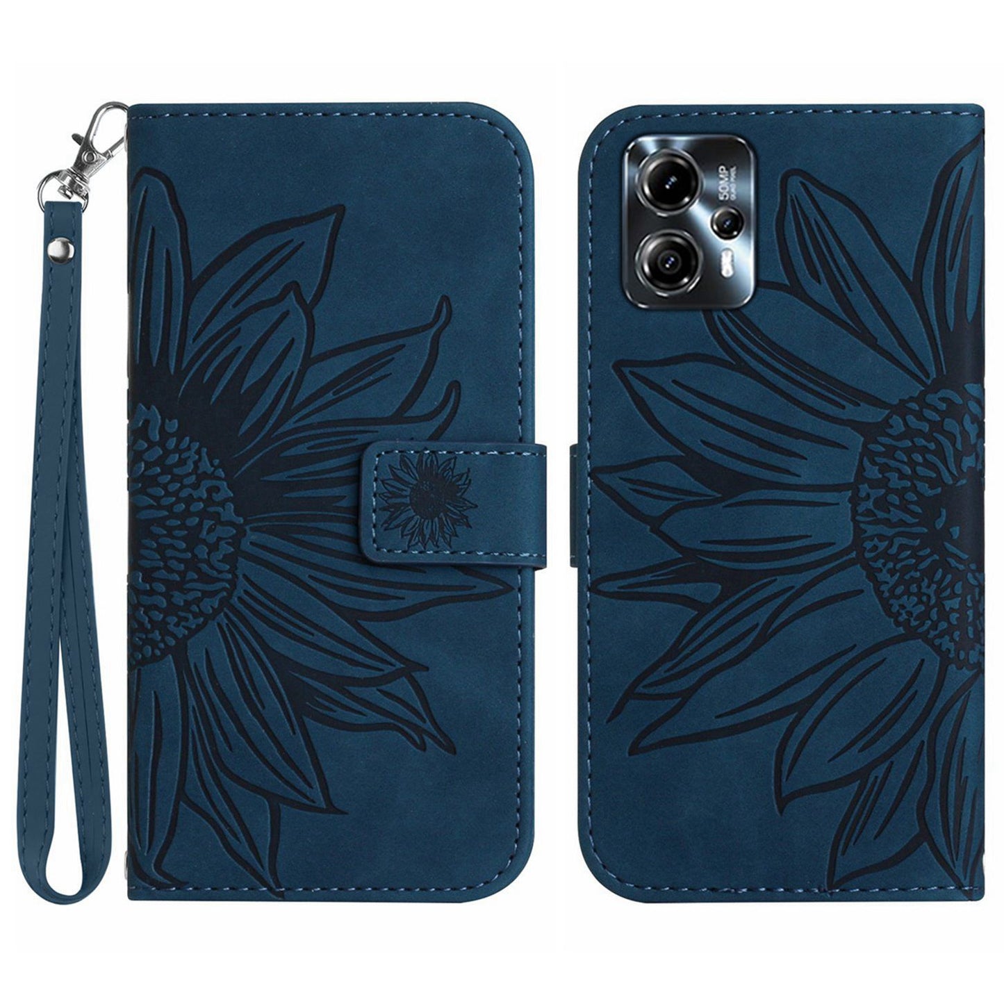 Anti-drop Phone Case For Motorola Moto G23 4G / G13 4G, HT04 Sunflower Imprinted Leather Anti-scratch Flip Wallet Cover Stand