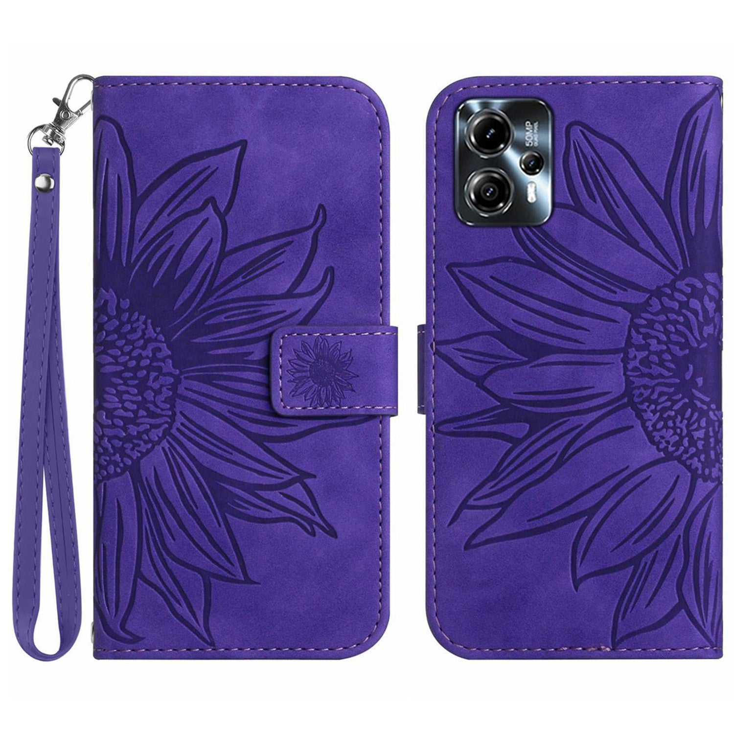 Anti-drop Phone Case For Motorola Moto G23 4G / G13 4G, HT04 Sunflower Imprinted Leather Anti-scratch Flip Wallet Cover Stand