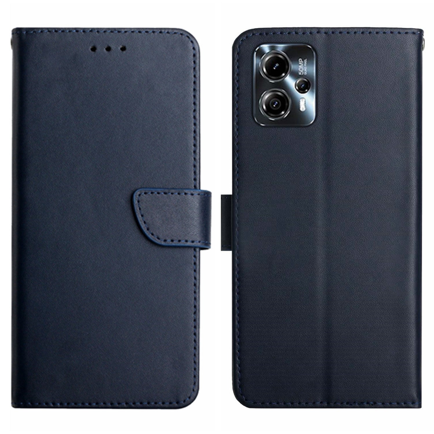 HT02 For Motorola Moto G23 4G / G13 4G Wallet Stand Cell Phone Case Genuine Leather Nappa Texture Phone Cover