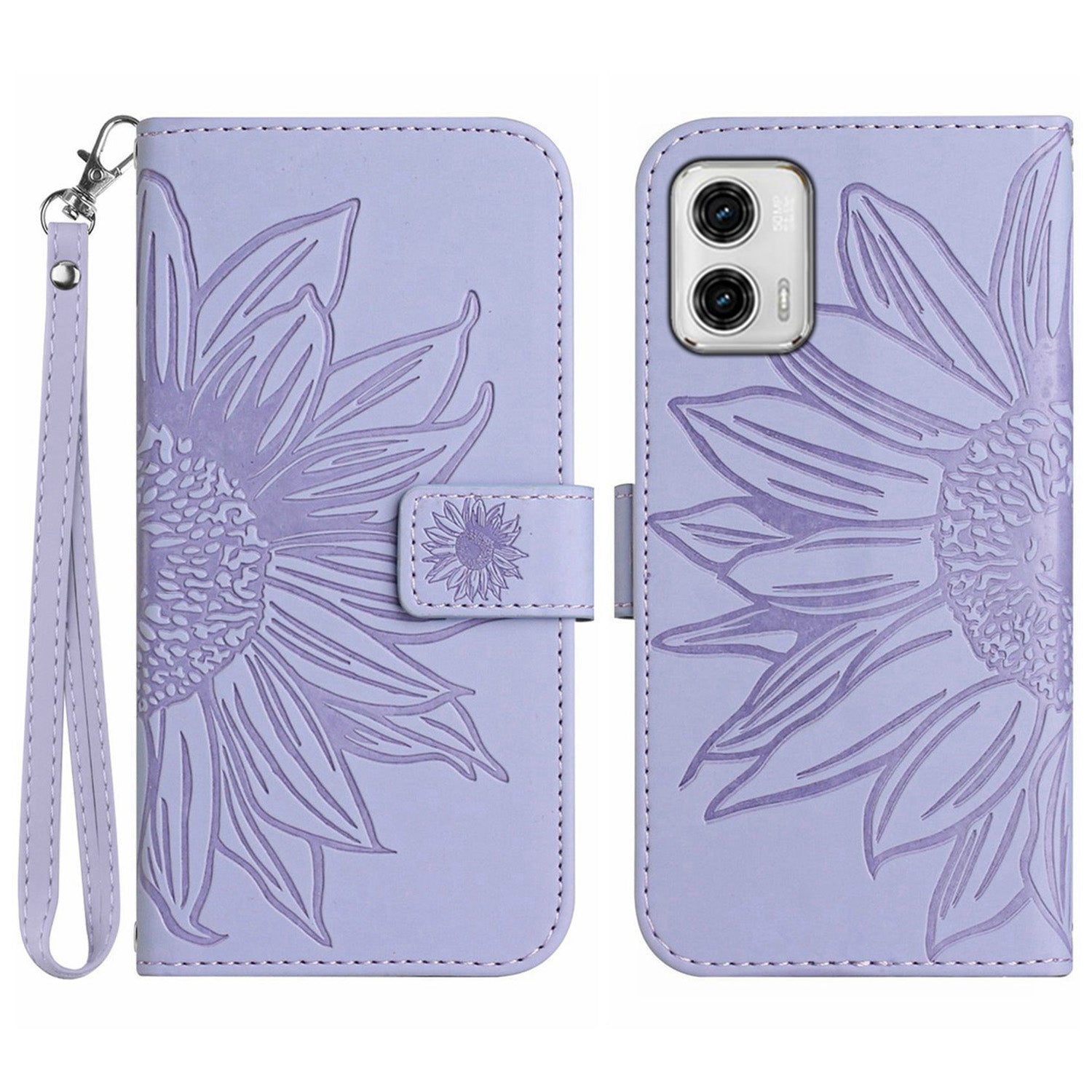 For Motorola Moto G73 5G Mobile Phone Case HT04 Sunflower Imprinted Leather Wallet Stand Skin-friendly Anti-scratch Phone Cover