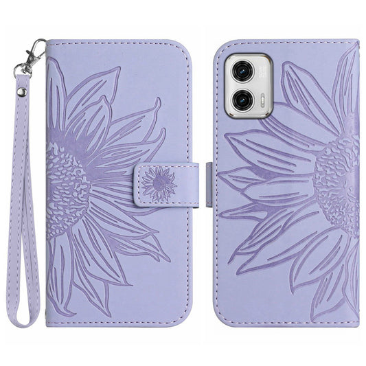 For Motorola Moto G73 5G Mobile Phone Case HT04 Sunflower Imprinted Leather Wallet Stand Skin-friendly Anti-scratch Phone Cover