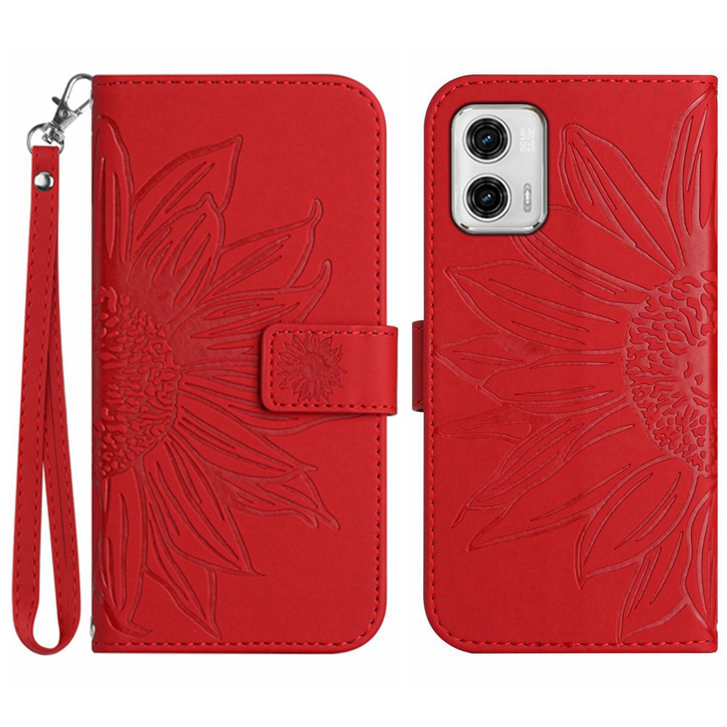 For Motorola Moto G73 5G Mobile Phone Case HT04 Sunflower Imprinted Leather Wallet Stand Skin-friendly Anti-scratch Phone Cover