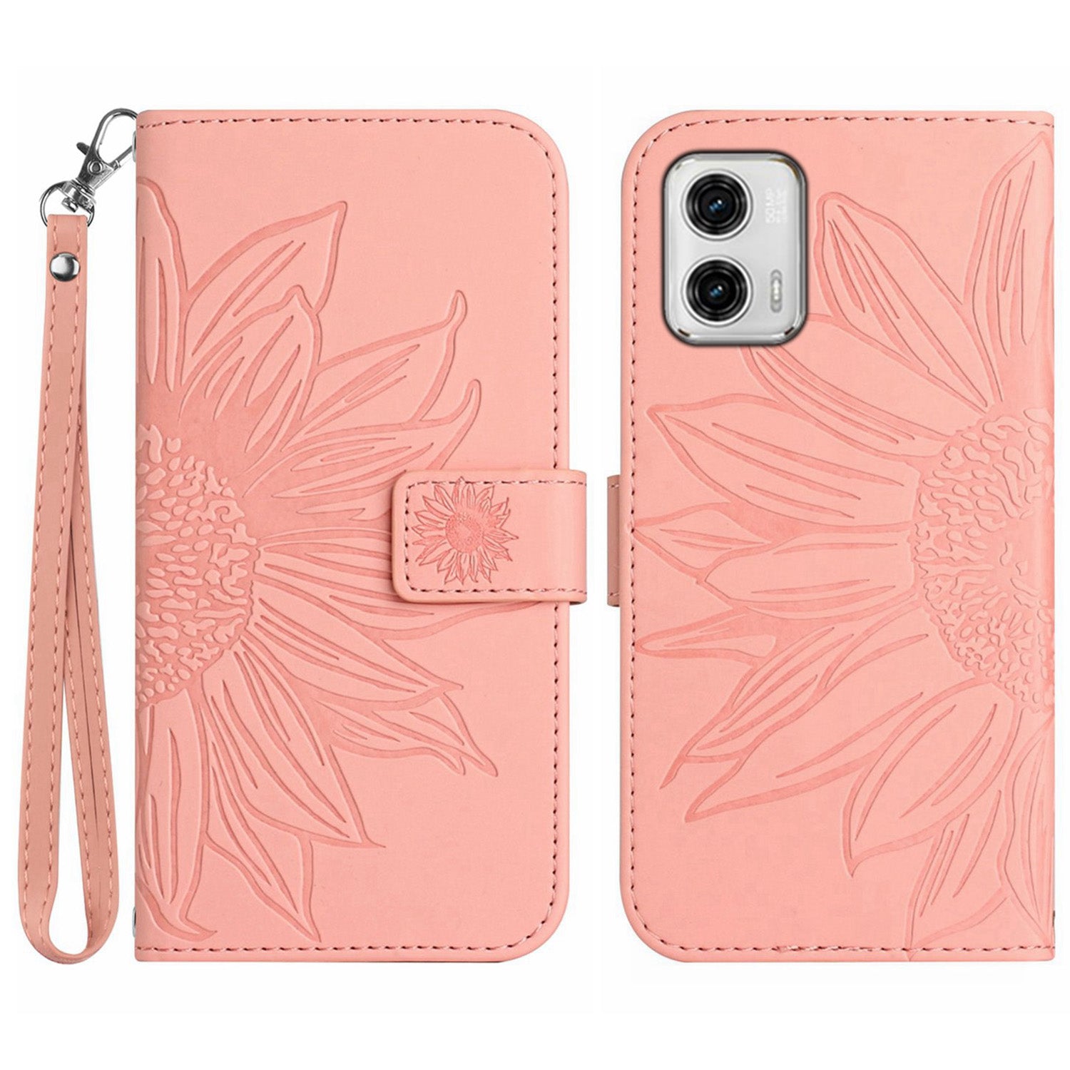 For Motorola Moto G73 5G Mobile Phone Case HT04 Sunflower Imprinted Leather Wallet Stand Skin-friendly Anti-scratch Phone Cover