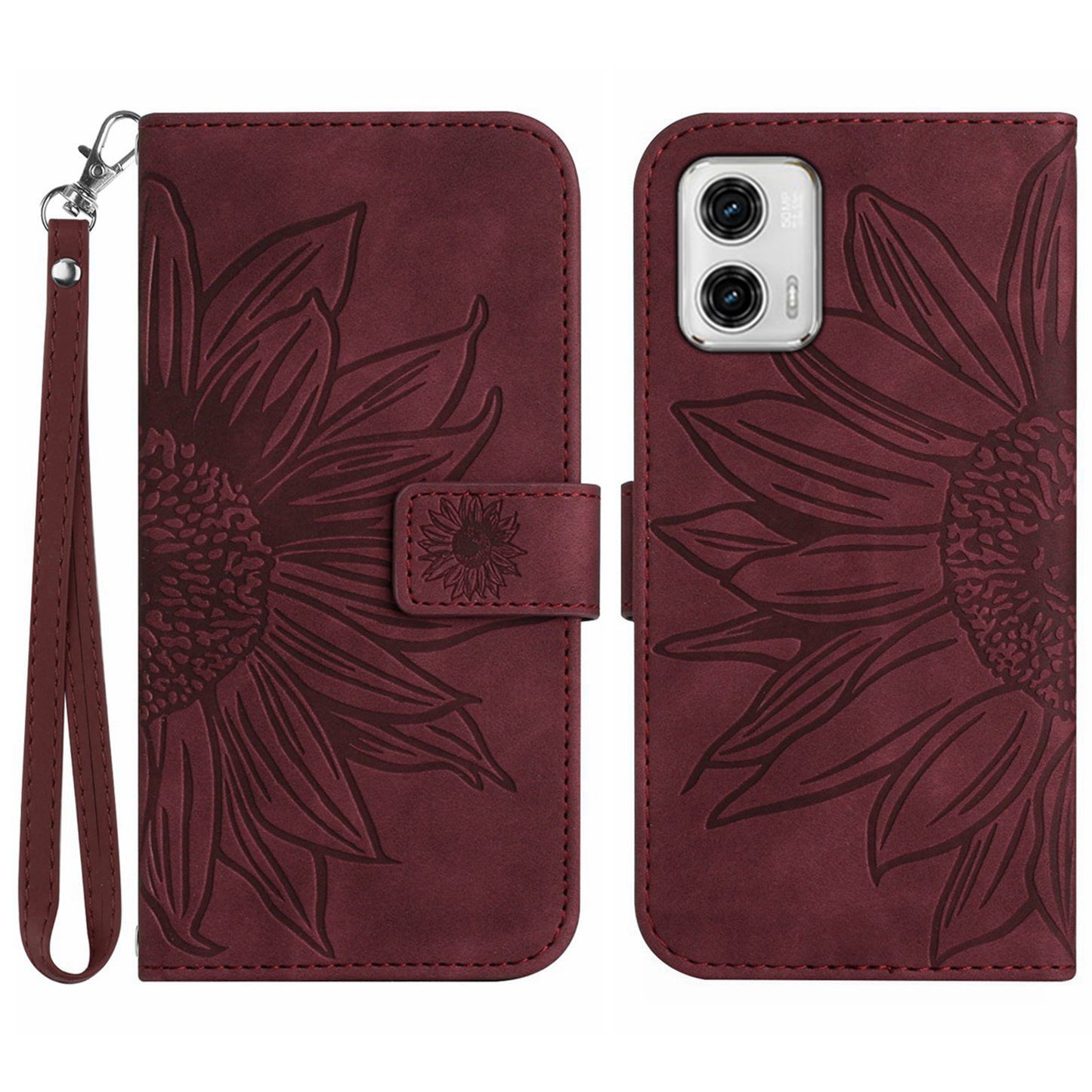 For Motorola Moto G73 5G Mobile Phone Case HT04 Sunflower Imprinted Leather Wallet Stand Skin-friendly Anti-scratch Phone Cover