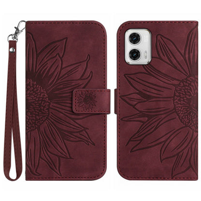 For Motorola Moto G73 5G Mobile Phone Case HT04 Sunflower Imprinted Leather Wallet Stand Skin-friendly Anti-scratch Phone Cover