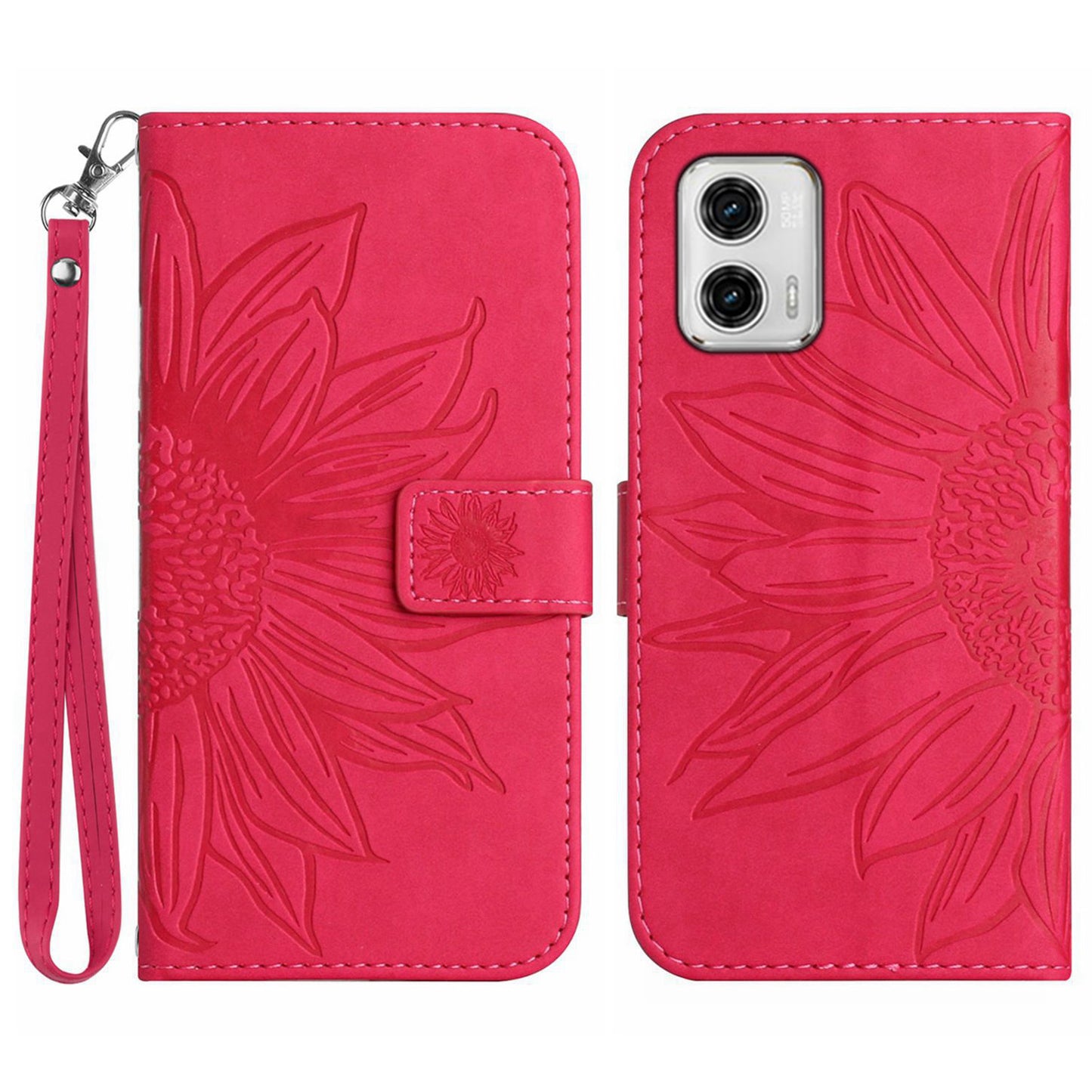 For Motorola Moto G73 5G Mobile Phone Case HT04 Sunflower Imprinted Leather Wallet Stand Skin-friendly Anti-scratch Phone Cover